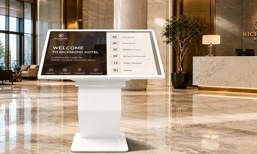 YINGLUX Touch Screen Kiosk in Hotel Lobby