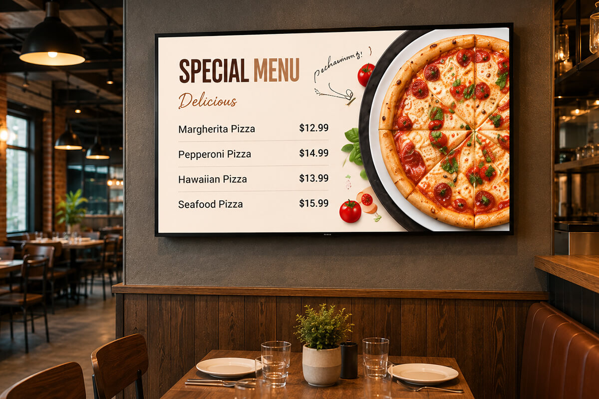 Wall Mount Digital Signage in Restaurant