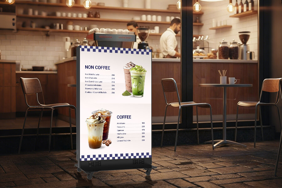 YINGLUX LED Poster Display in Cafe Retail Scene