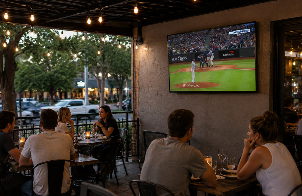 YINGLUX outdoor TV at bars and restaurants rooftop patio