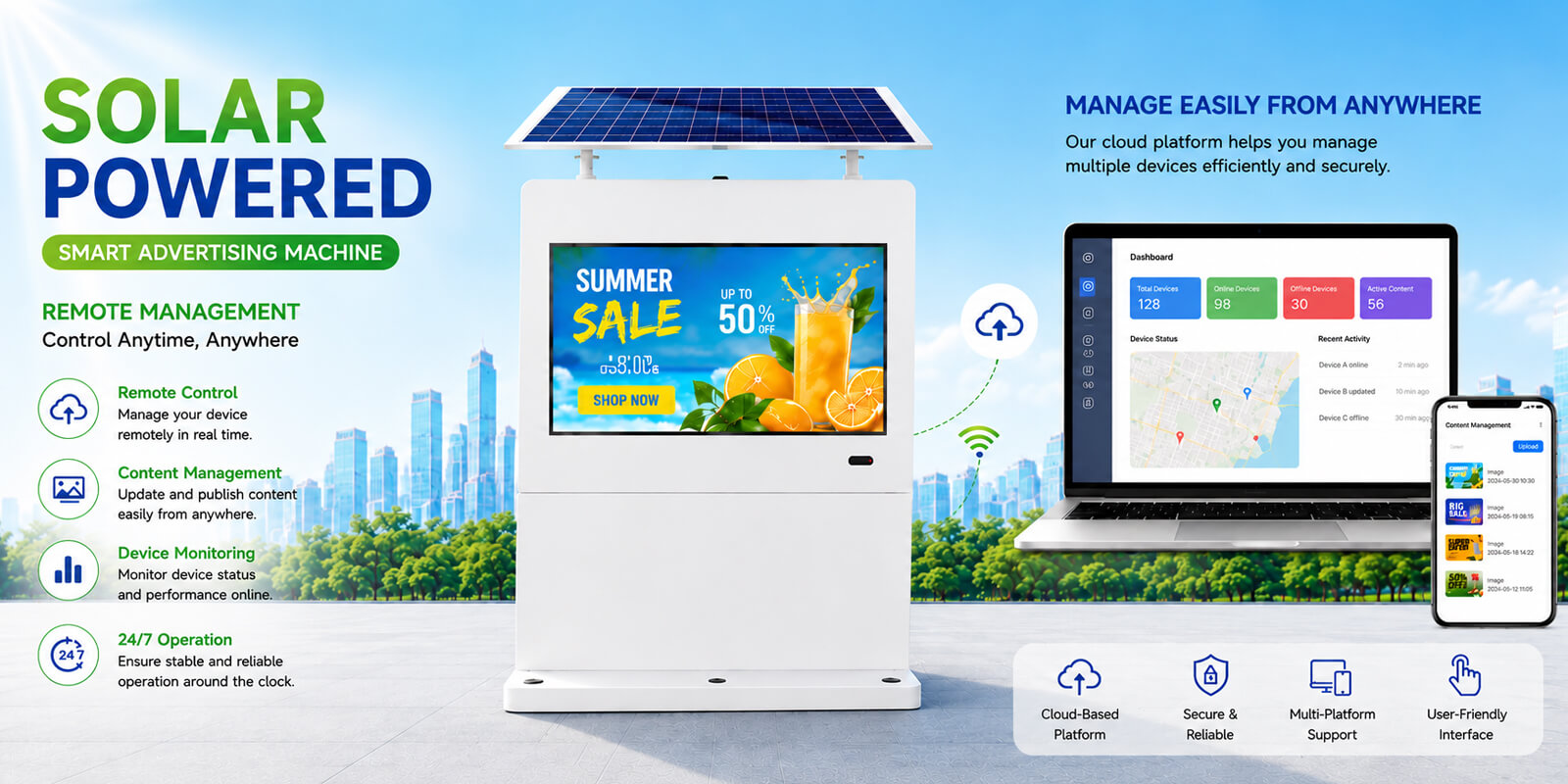 YINGLUX Solar Signage Android CMS Remote 4G WiFi Management