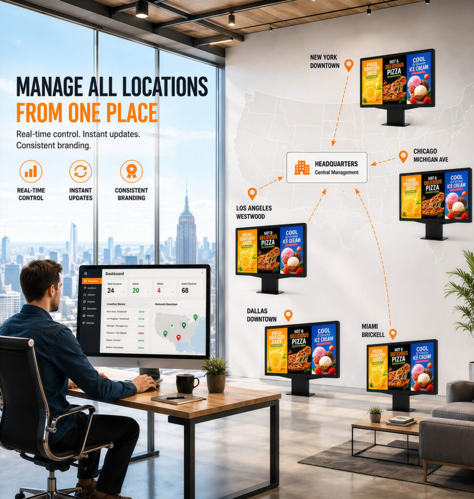 Multi-location digital menu board management dashboard