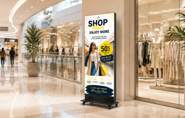 Digital LED poster display applications in commercial spaces