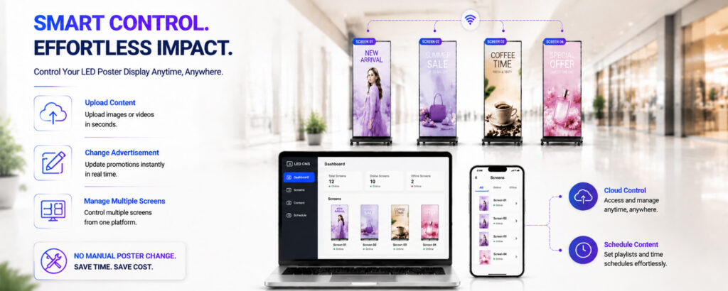 Remote content management for LED poster display