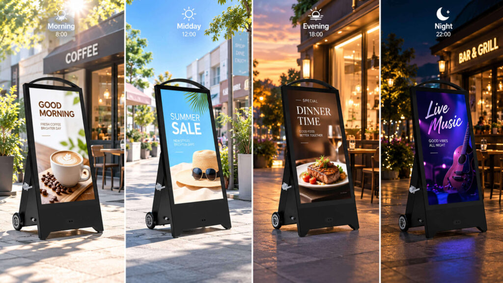 Digital signage battery usage throughout the day