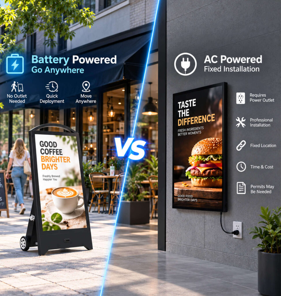 Battery powered versus AC powered digital signage comparison