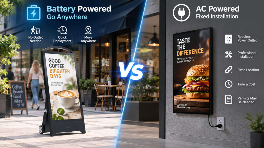 Battery powered versus AC powered digital signage comparison