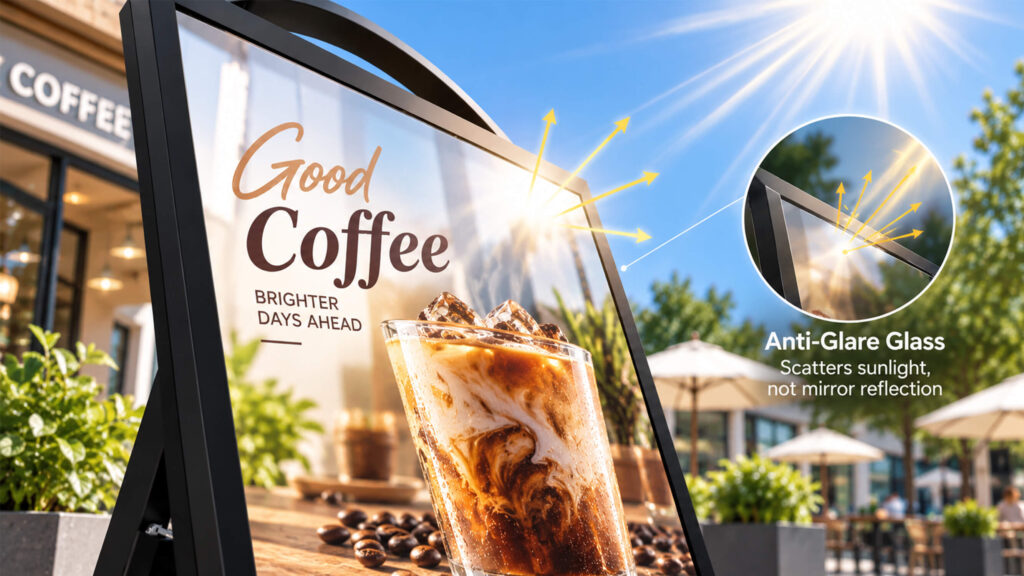 Anti-glare coating on high brightness outdoor panels