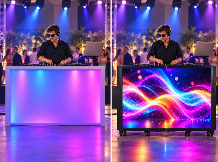 DJ booth lights compared to LED video DJ booth display