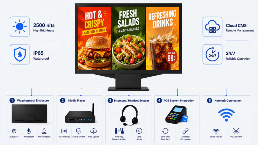 Digital drive-thru menu board system components