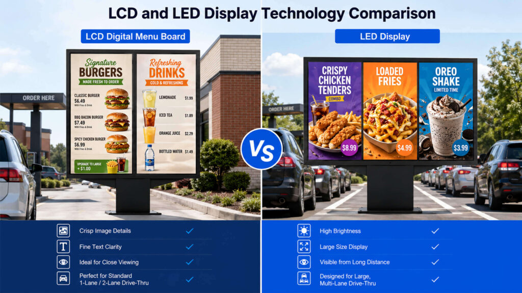 LCD versus LED drive-thru display technology comparison