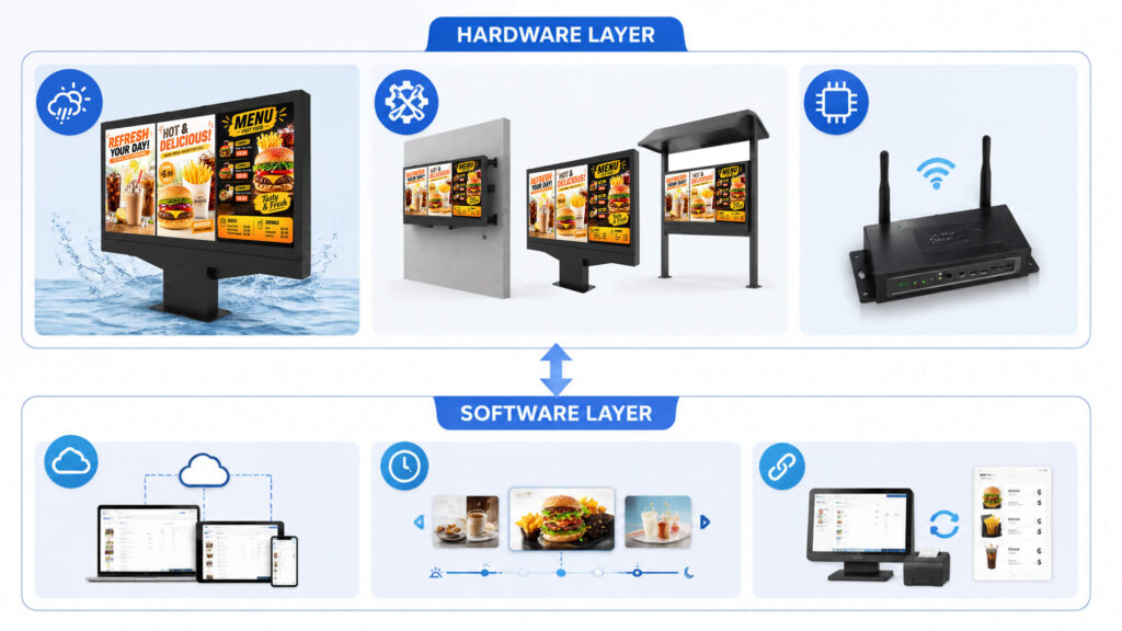Hardware and software architecture of drive-thru menu board