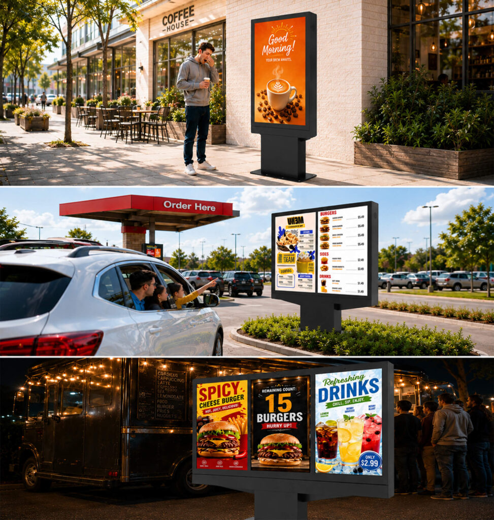 Digital menu signage applications for cafes and drive-thru