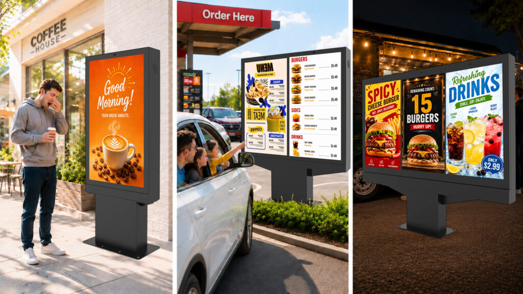 Digital menu signage applications for cafes and drive-thru