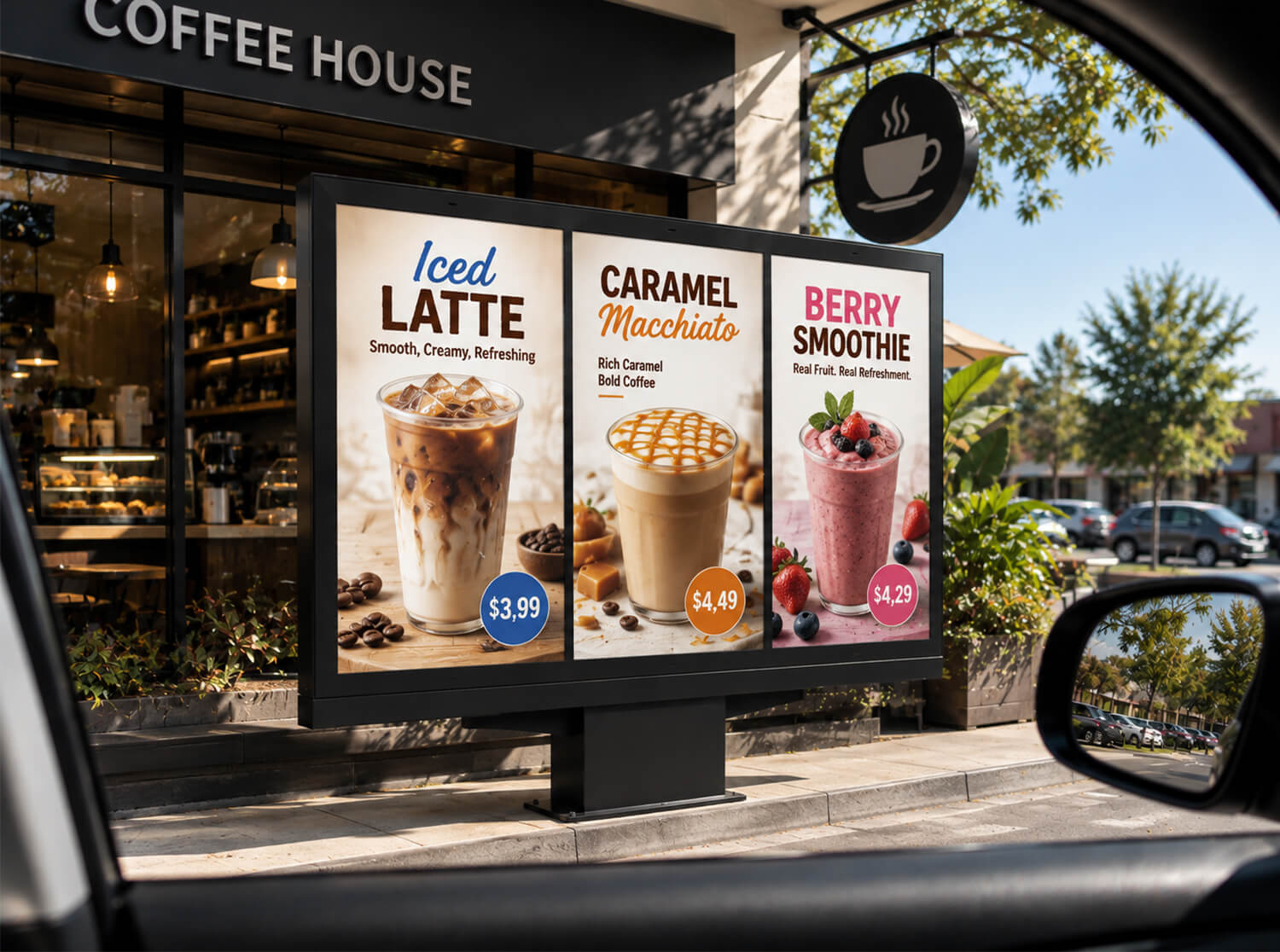 Digital menu signage for coffee house