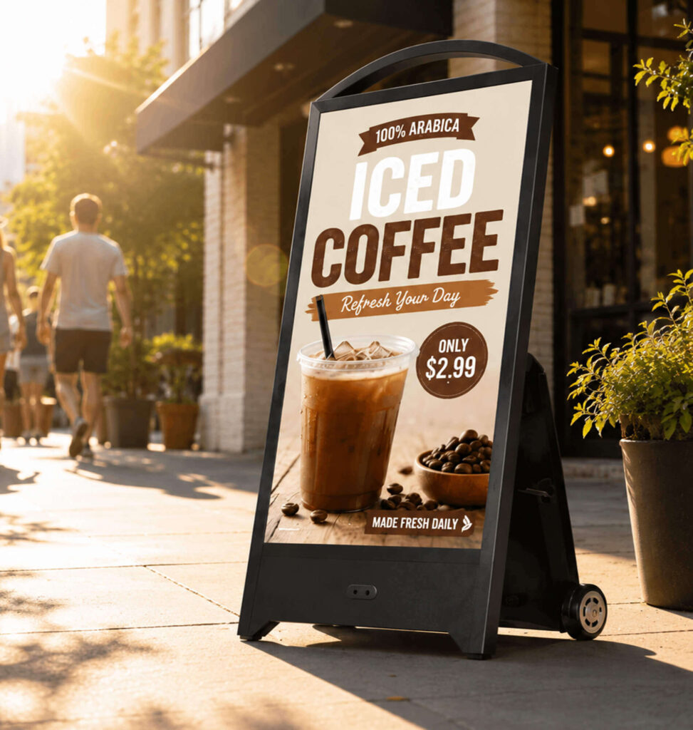 Clear outdoor visibility of portable digital signage in direct sunlight