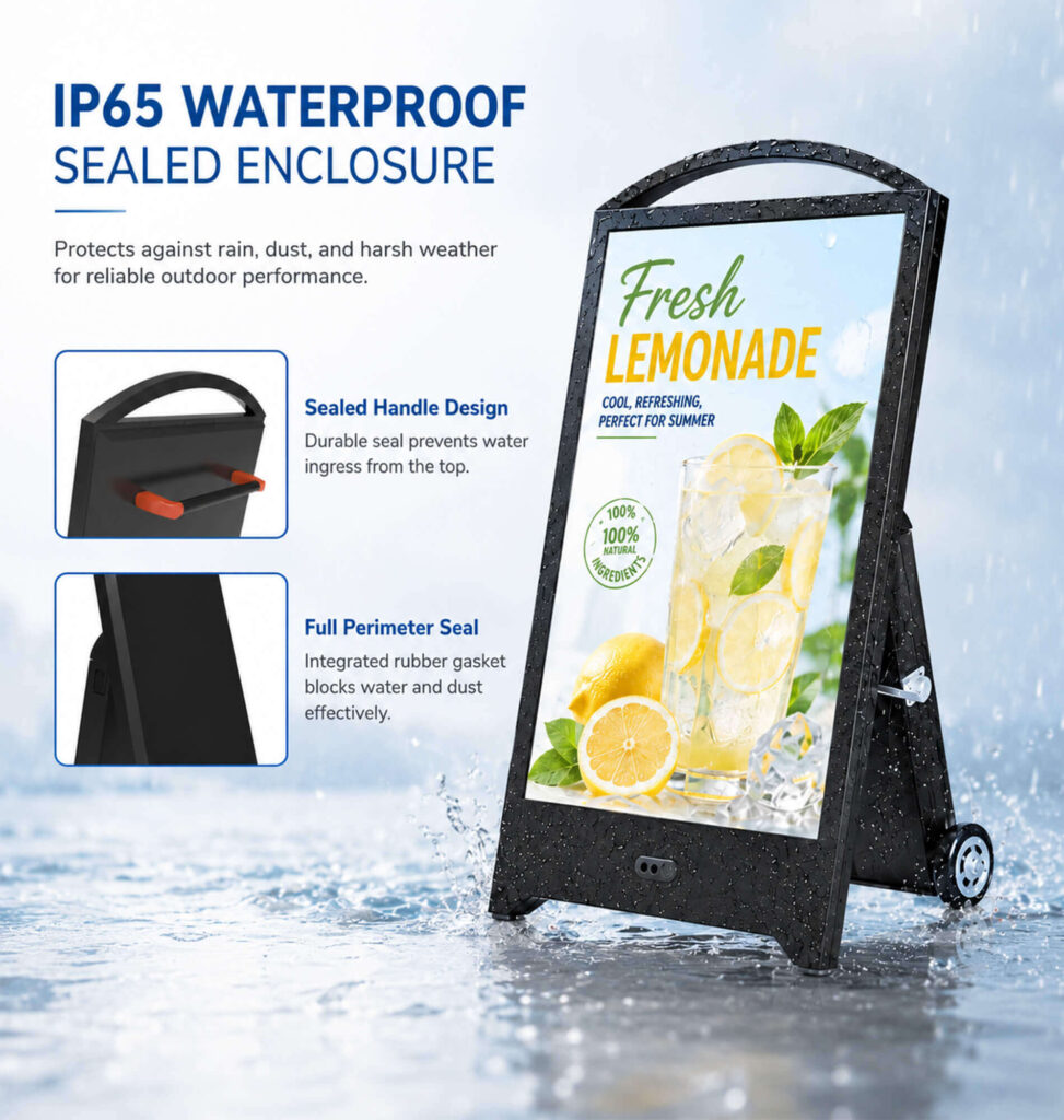 IP65 waterproof sealed enclosure of portable outdoor digital signage