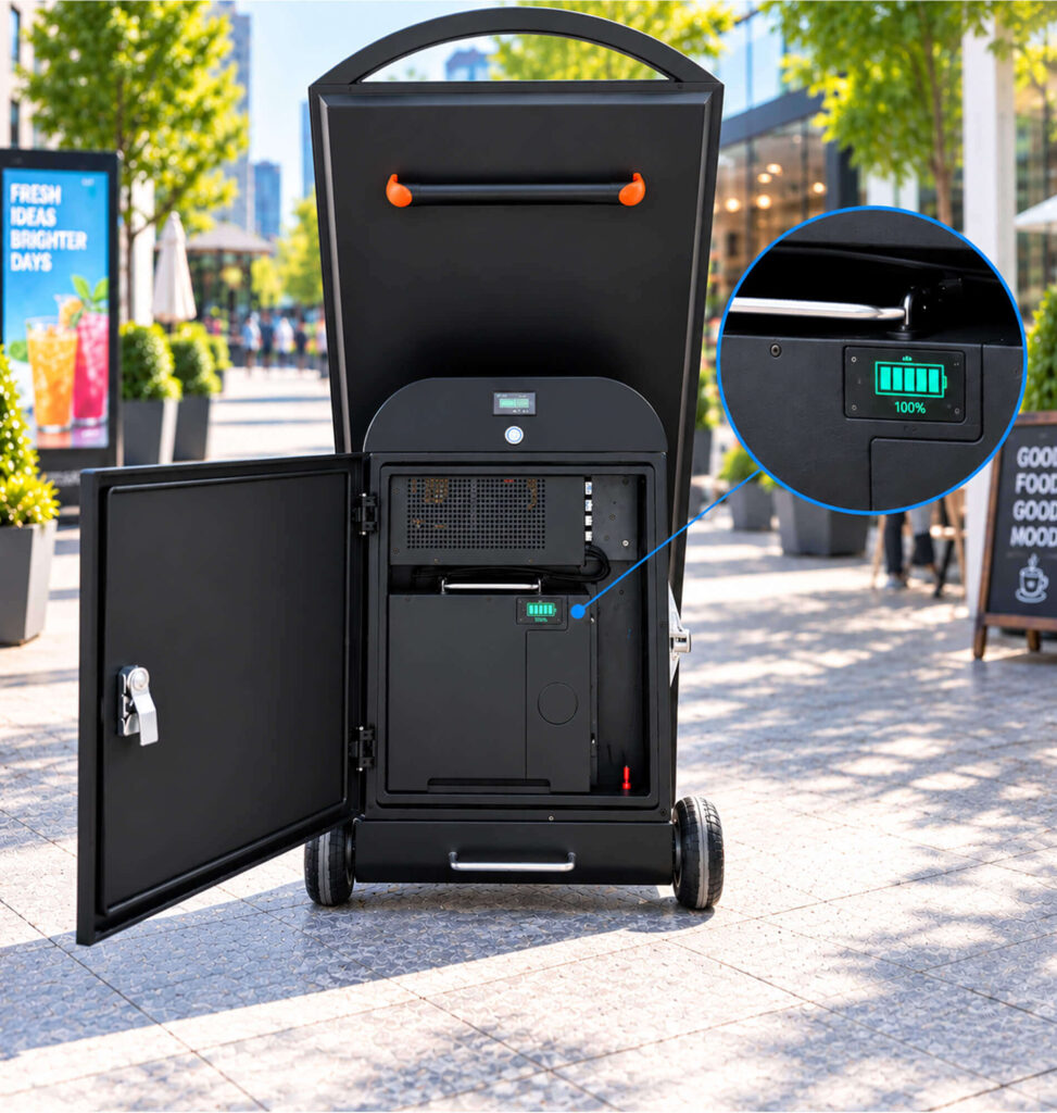 Battery component driving portable digital signage cost