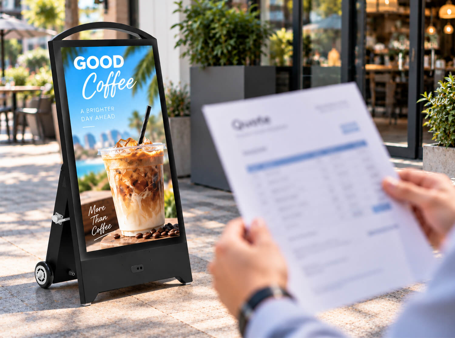 Comparing outdoor digital signage price on a printed quote