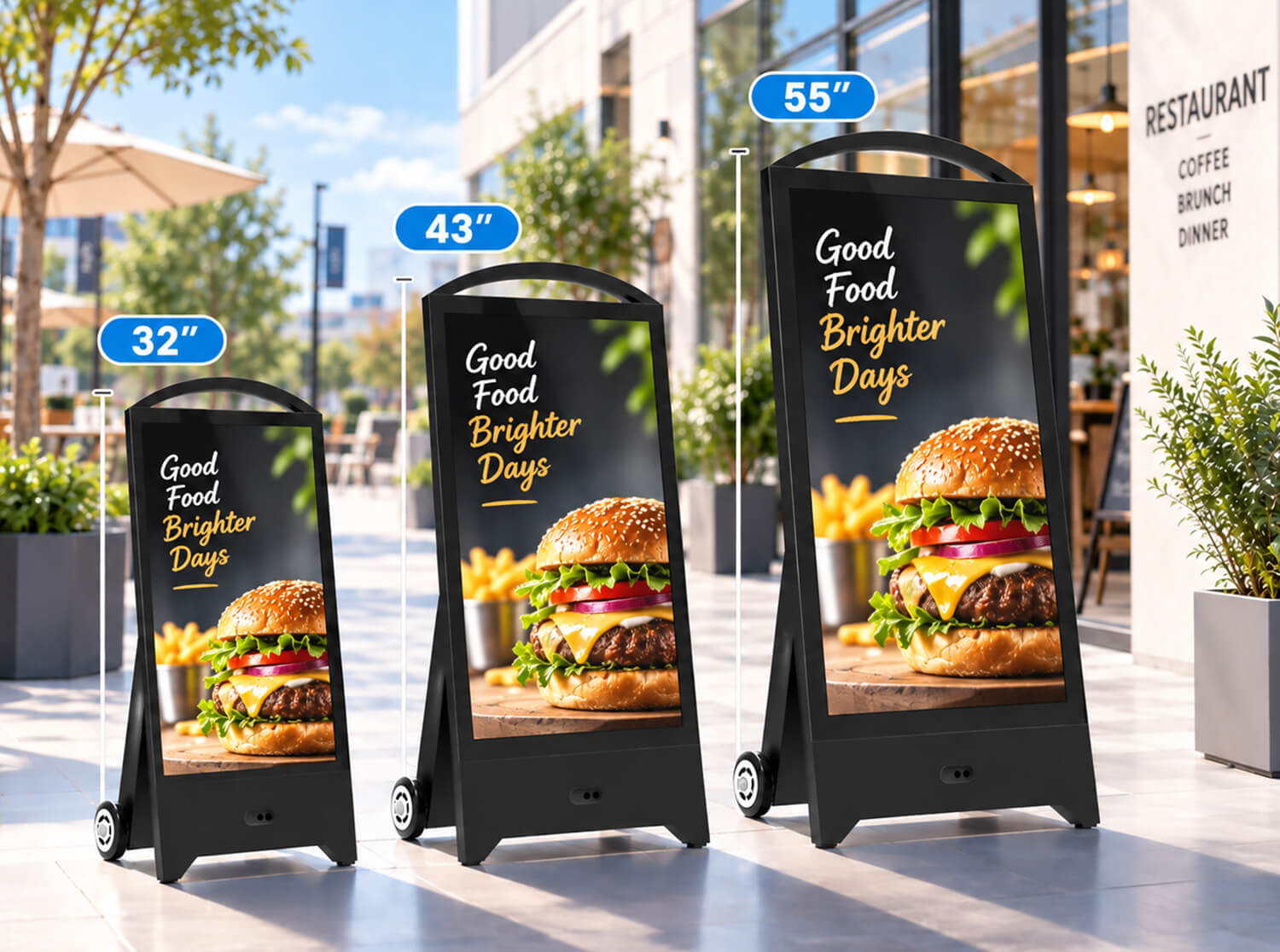 43 inch portable digital signage on a restaurant patio