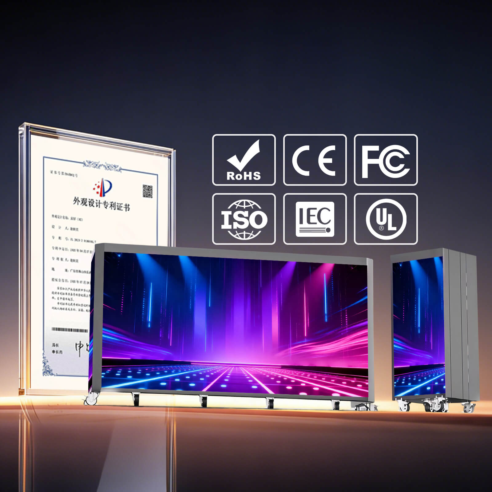 LED DJ booth certifications: RoHS, CE, FCC, ISO, IEC, UL