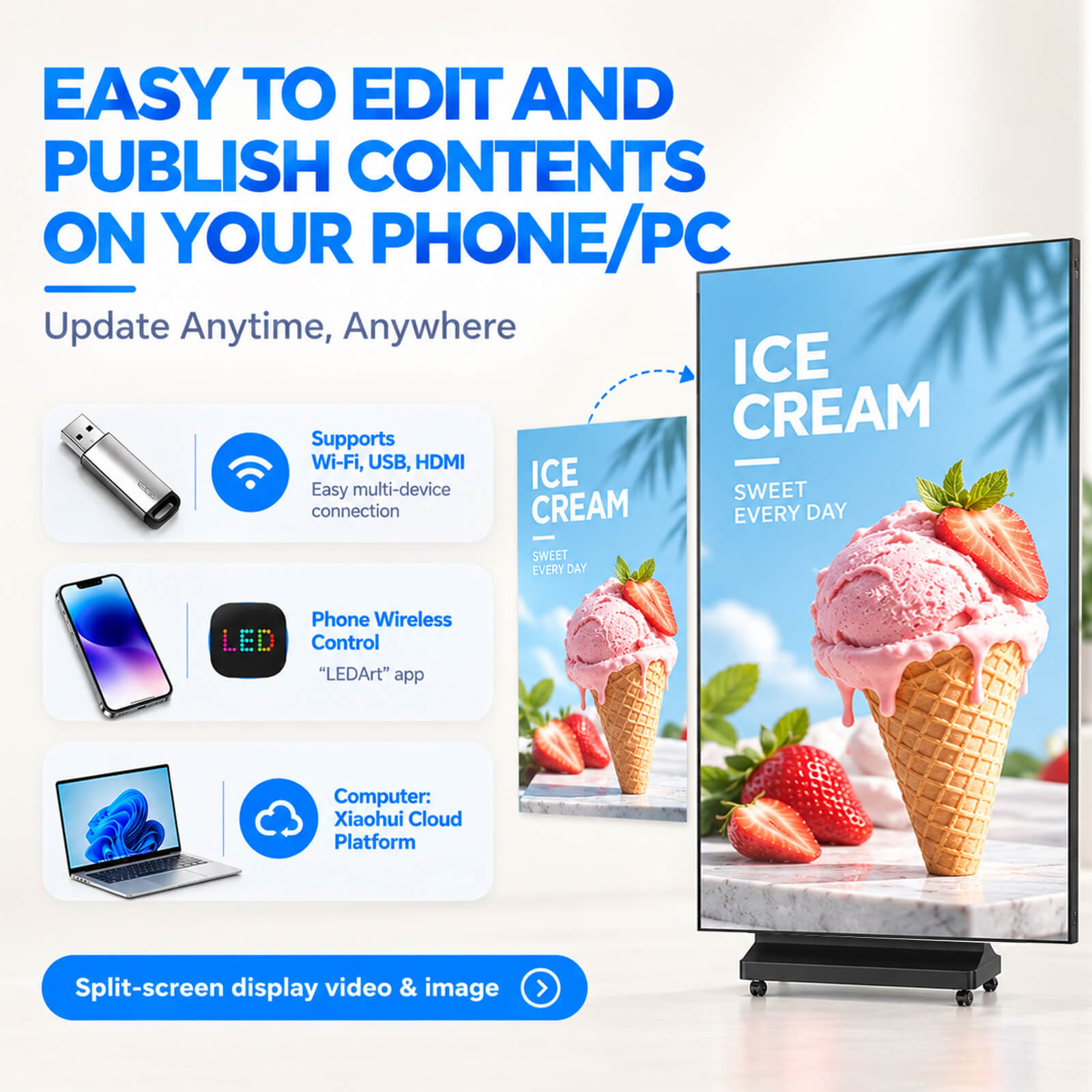 YINGLUX Tri-Fold LED Poster Display App Control