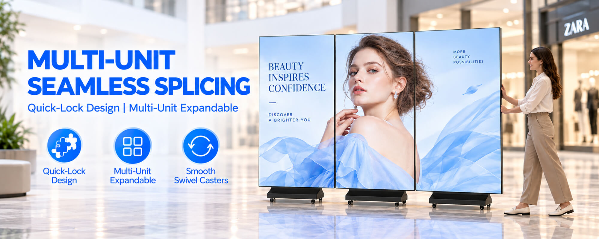 YINGLUX Tri-Fold LED Poster Display Multi-Unit Seamless Splicing