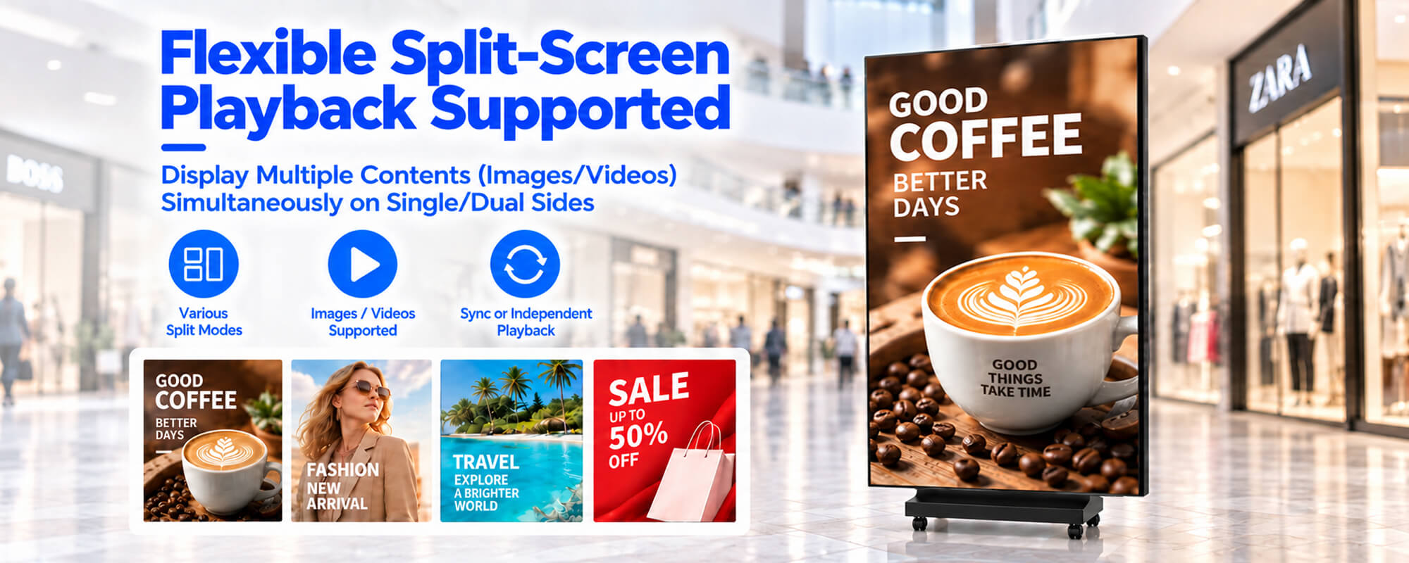 YINGLUX Tri-Fold LED Poster Display Flexible Split-Screen Playback