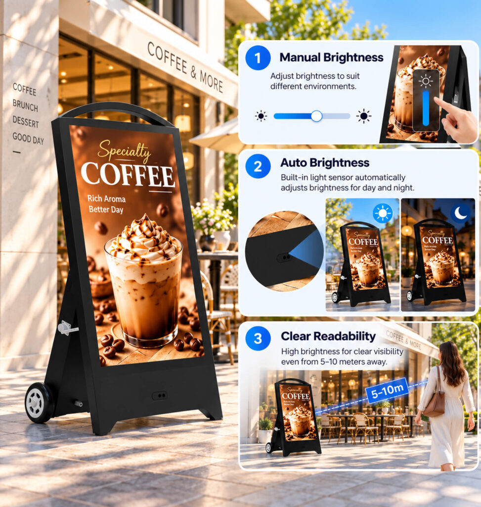 YINGLUX portable LCD sign with manual and automatic brightness control