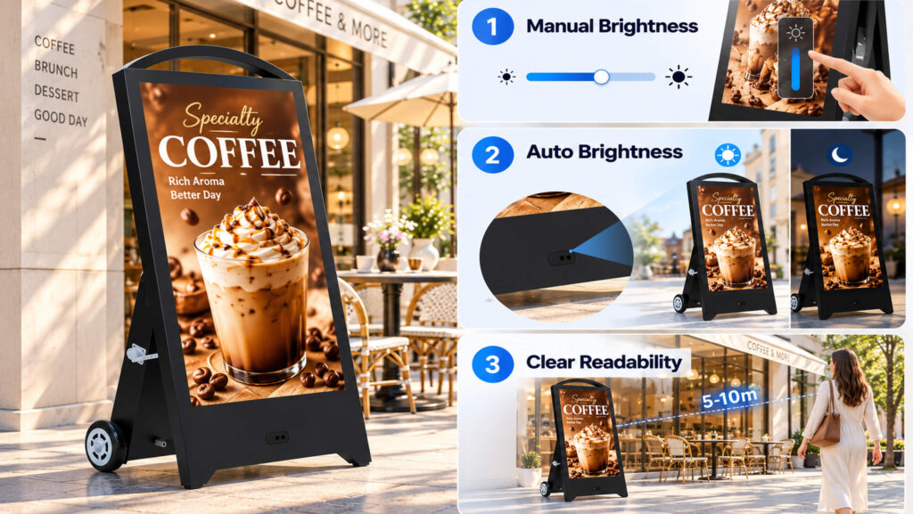 YINGLUX portable LCD sign with manual and automatic brightness control
