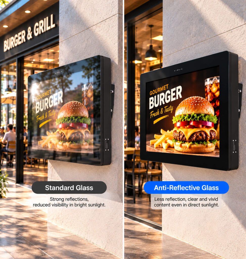 Standard glass versus anti-reflective glass on outdoor digital signage